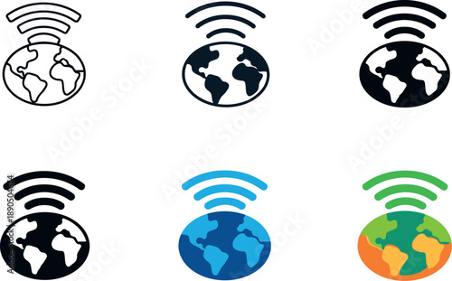Wireless network concept portraying a clean signal icon rising above a connected world shape to express seamless communication,