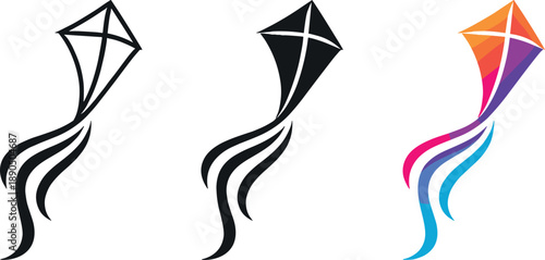 Soaring ideas expressed as a symbolic kite form with flowing tail shape merged into a single silhouette conveying free creative