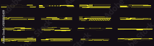 Futuristic yellow hud interface elements and digital progress bar collection