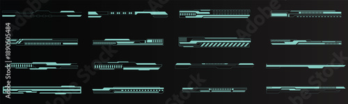 Futuristic glowing user interface elements and heads-up display components set