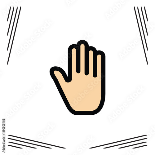 Stop hand gesture icon in a flat, minimalist style, symbolizing caution, prohibition, halt, or rejection.