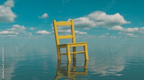 Solitary chair in serene waters