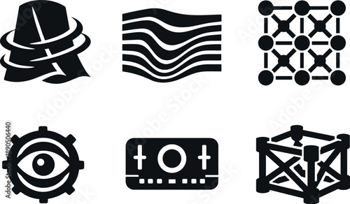 Solid vector icons of metamaterial invisibility cloaks: light-bending cloak panel, refractive waveguide layer, distortion lattice