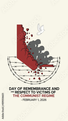 Commemorative poster for victims of communist regime with broken heart