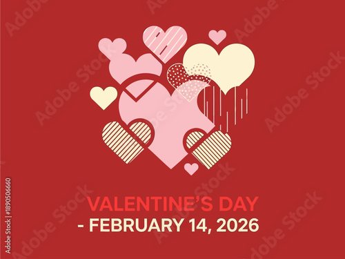 Valentine's Day celebration with colorful hearts on red background