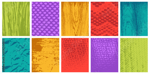 Vibrant Grunge Textures and Abstract Patterns Vector Collection, Colorful Wood, Fabric, and Organic Backgrounds for Graphic Design, High-Quality Distressed Overlays for Print, Packaging,  Digital Art