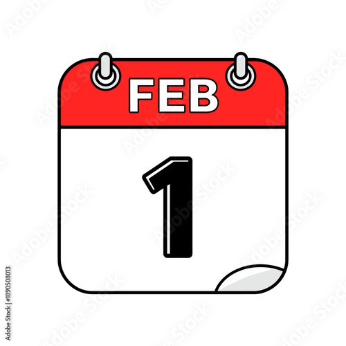 A colorful and simplistic vector illustration of a calendar page displaying the date February 1st