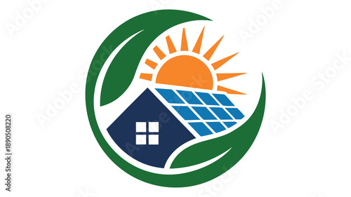 Sustainable home with solar panels and sun