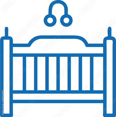 baby crib icon with hanging mobile for nursery furniture design