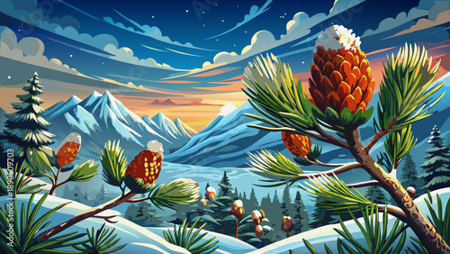 Very beautiful winter pine buds emerge despite harsh cold conditions near Harshil, Uttarakhand, symbolizing natural resilience and seasonal adaptation.