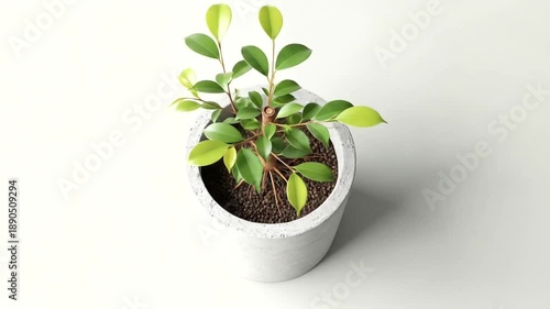 Small Green Plant in White Pot.