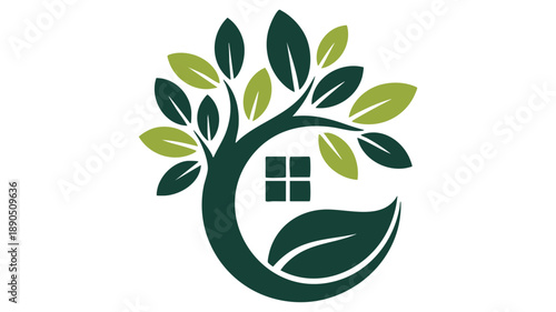 Green tree with house icon