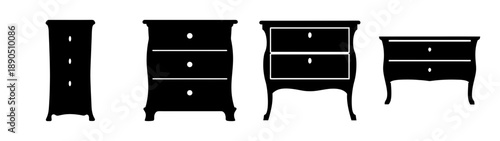 Modern black dressers in a row