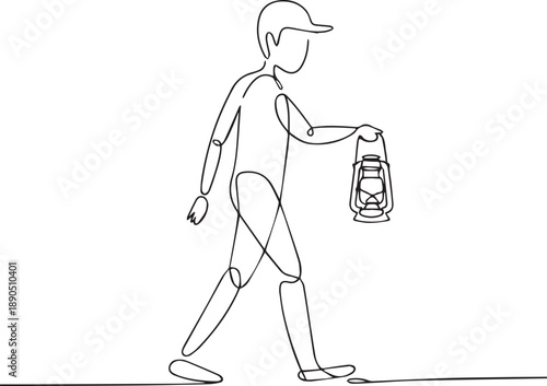 Man walking while holding a backpack in a simple line art illustration