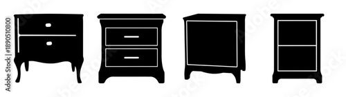 Set of four modern wooden dressers with drawers flat design vector illustration scalable graphic