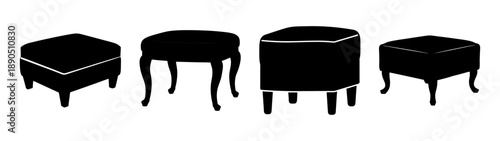 Set of four minimalist black side tables with tapered legs vector illustration flat design furniture graphic