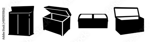 Set of three open and closed black music speaker equipment vector illustration flat design scalable graphic