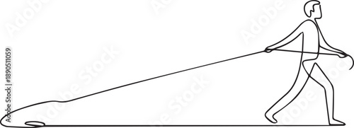 Man pulling a jet ski in a dynamic continuous line drawing