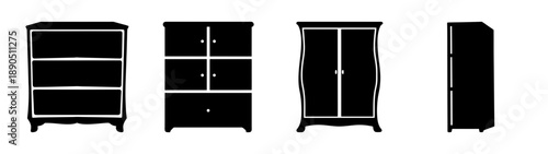 Modern black bookshelves in a row