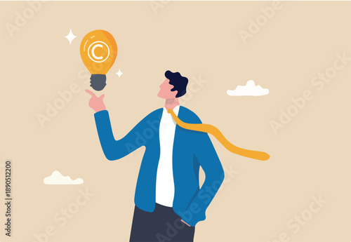 Positive thinking, optimistic mindset or good attitude to success in work, always get idea to solve any problems concept, happy businessman holding smiling lightbulb idea with positive vibes around.