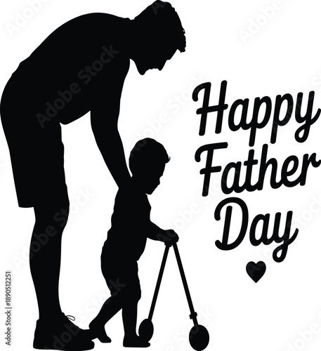 Silhouette of father and child with happy father day text walking holding vector illustration EPS PNG file download.
