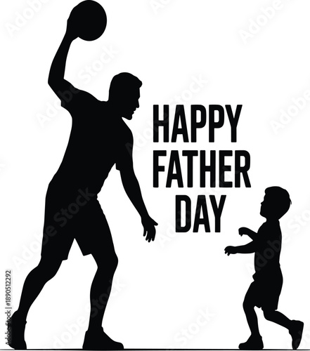 Silhouette of father and child playing basketball with Happy Father Day text vector illustration EPS PNG file download.
