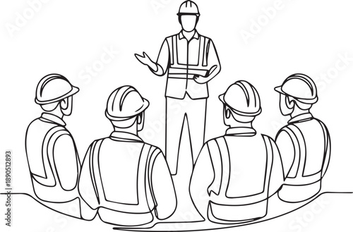 Supervising team briefing session illustration from behind the workers