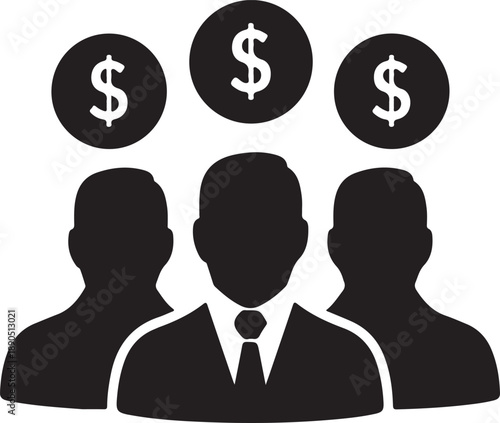 Business Team Money Icon – Finance Management Silhouette Vector
