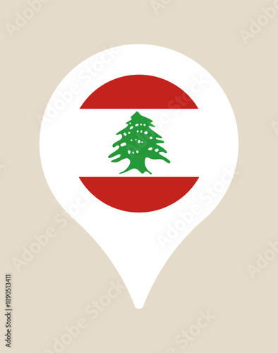 Lebanese flag vector design inside a map location pin icon symbolizing travel, national destination, and geography.