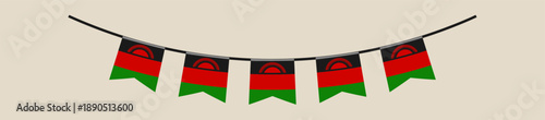 Malawi flag bunting banner hanging on a string for a national holiday or patriotic celebration vector illustration.