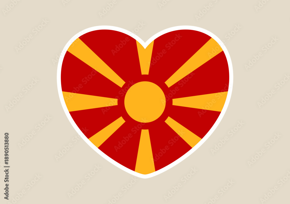 Obraz premium North Macedonia flag heart vector icon symbolizing patriotic love and national pride for the European country.