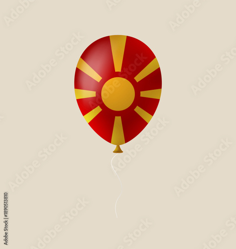 Glossy North Macedonia flag balloon floating on a string, a patriotic vector symbol for national holiday celebrations.