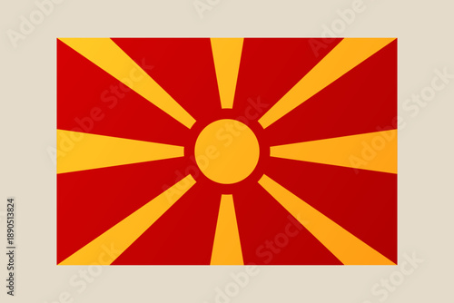 Official flag of North Macedonia with its golden sun symbol, a vector illustration representing national pride and identity.