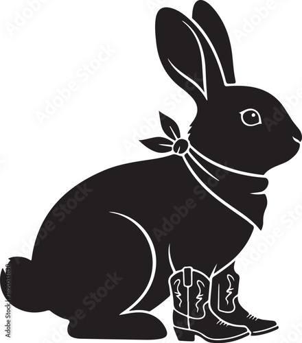 Cute Bunny Wearing Cowboy Boots Silhouette Easter Western Icon