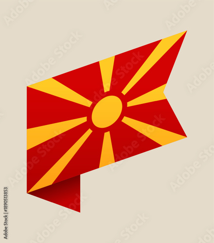 North Macedonian Flag as a Folded Ribbon Banner, an Isolated Vector Illustration for Patriotic and National Design.