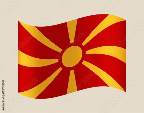 North Macedonia flag vector illustration waving gracefully, a patriotic national symbol of the European country's identity.