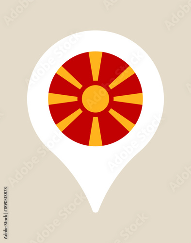 North Macedonian flag inside a white map pin icon indicating a destination for travel, tourism, and geography.