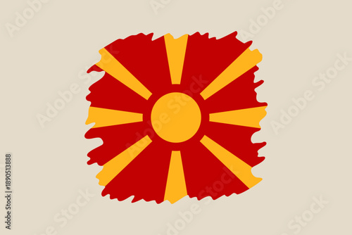 North Macedonia flag vector symbol painted with a rough artistic brush stroke on an isolated background, a patriotic design.