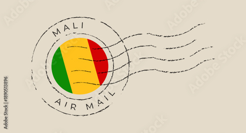Vintage Mali air mail postage stamp featuring the national flag, a retro grunge vector illustration for travel.