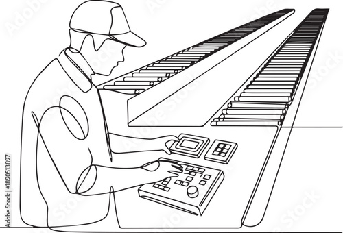 Man operating soundboard with faders and controls in a studio