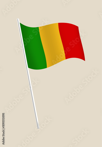Malian national flag waving gracefully on a silver pole, an isolated vector illustration representing national pride and sovereignty.