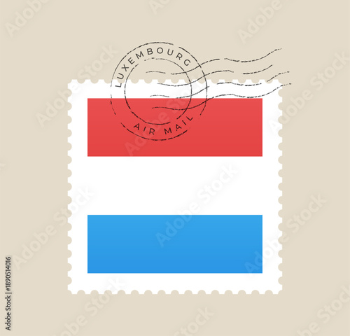 Luxembourg flag on a vector postage stamp cancelled with a vintage air mail postmark for travel correspondence.