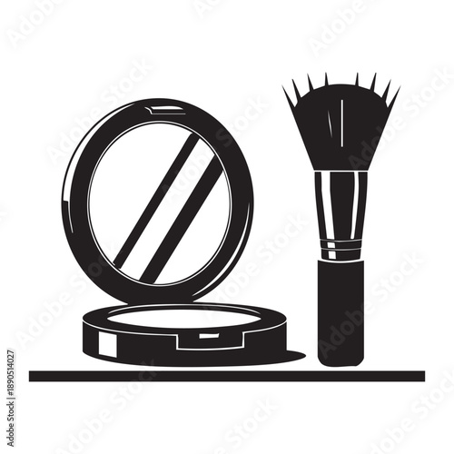 Open makeup compact vector, revealing a clean mirror and powder, perfect for beauty and cosmetic concepts.