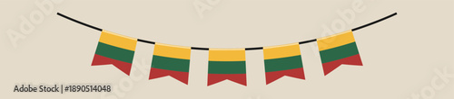 Lithuanian flag pennant garland hanging as a festive decoration for a national celebration on an isolated background.