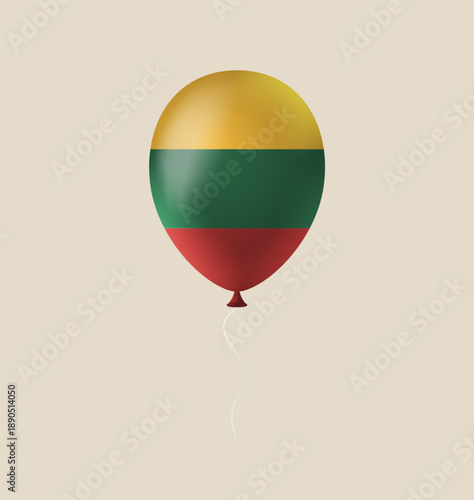 A glossy balloon with the Lithuanian flag design floating for a patriotic national holiday celebration or event.