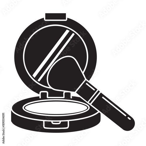 Modern open makeup compact vector art, showcasing a mirror and powder for beauty and cosmetic branding.