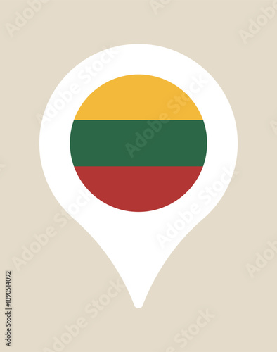 Lithuanian Flag inside a map pin location marker symbol representing national travel and geographic destination.