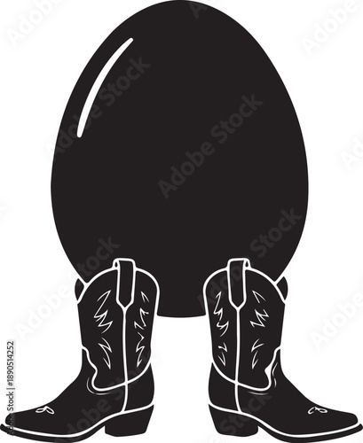 Easter Egg with Cowboy Boots Silhouette Western Holiday Icon