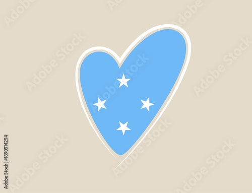 Hand-drawn vector heart with the Micronesia flag, a patriotic national symbol of love and pride for the country.