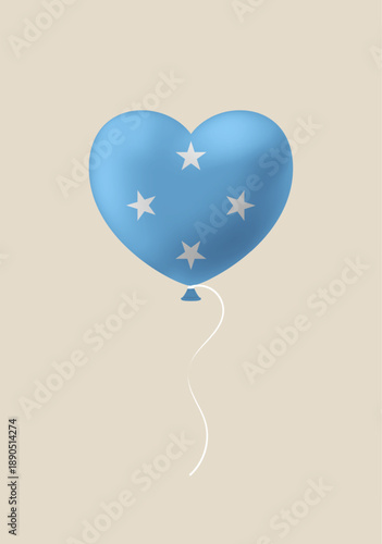 A 3D heart-shaped balloon with the Micronesia flag floating as a patriotic symbol for national holiday celebrations.